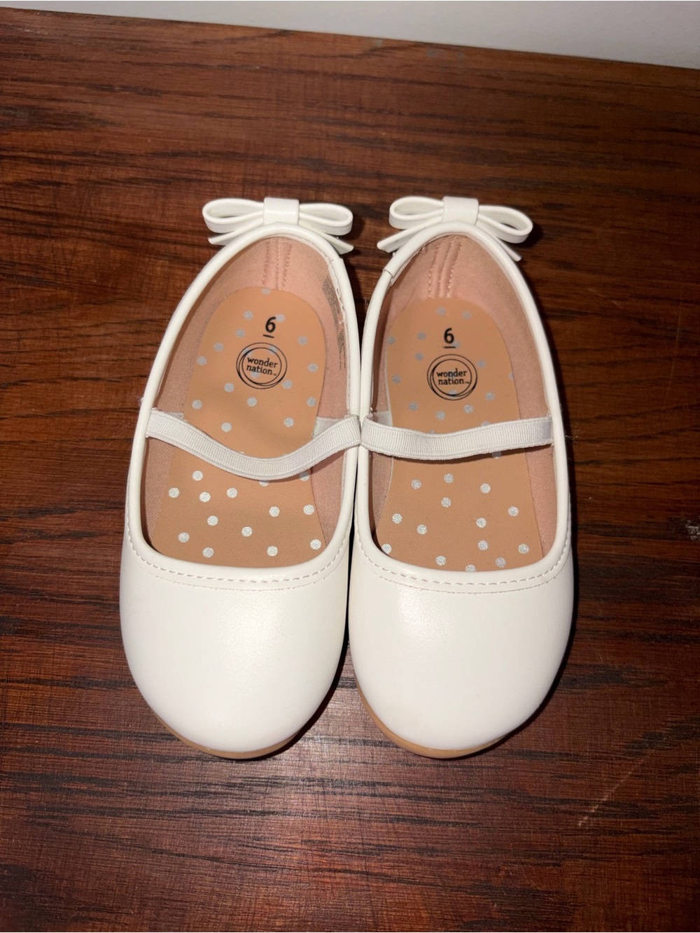 Wonder Nation White Ballet Flats Bow Accent Toddler Girls 6